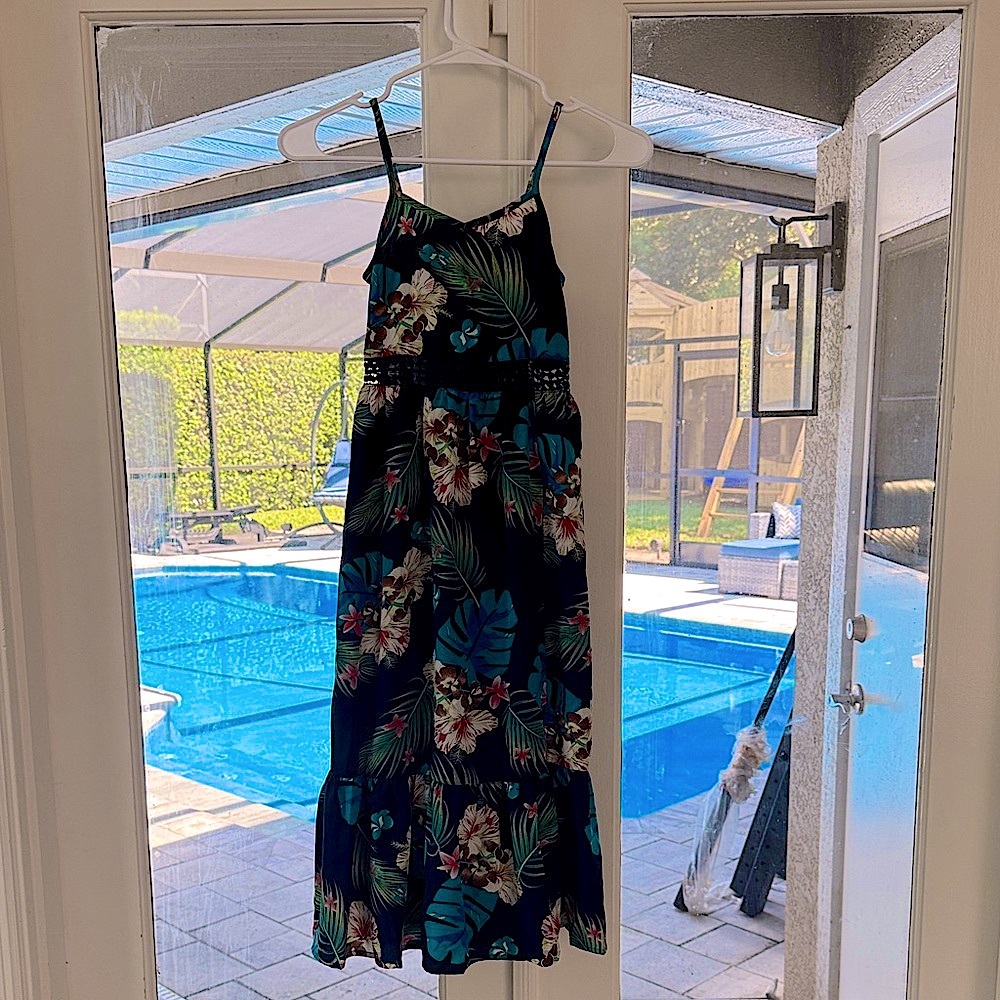KIDS SHEIN Floral Kids Dress - Blue and Green